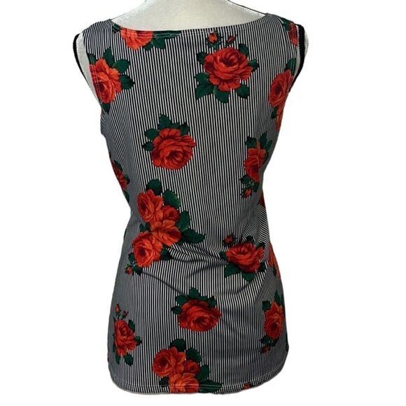 Ashley Stewart Floral & Stripe Pattern Sleeveless Blouse - Picture 6 of 9